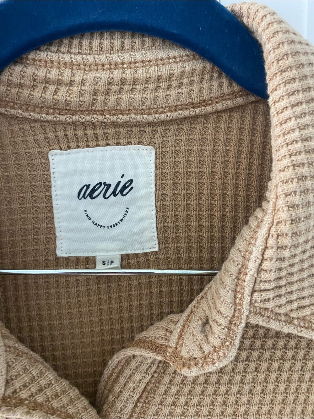aerie Waffle-Knit Button-Front Shirt Jacket - Tan - Picture 2 of 3